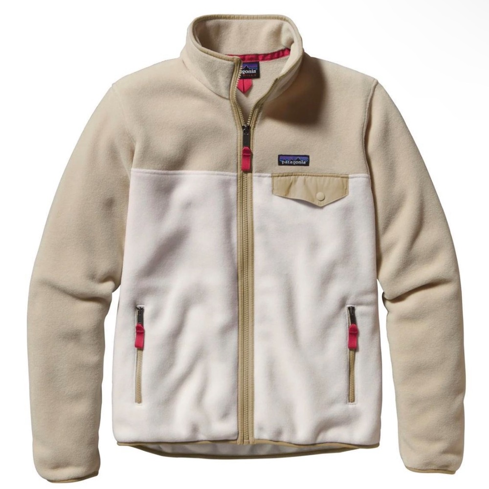 women small patagonia jacket oatmeal cream white color way with full zipper